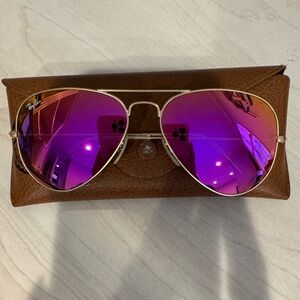 Ray-Ban Gold Frame Sunglasses with Pink Lenses